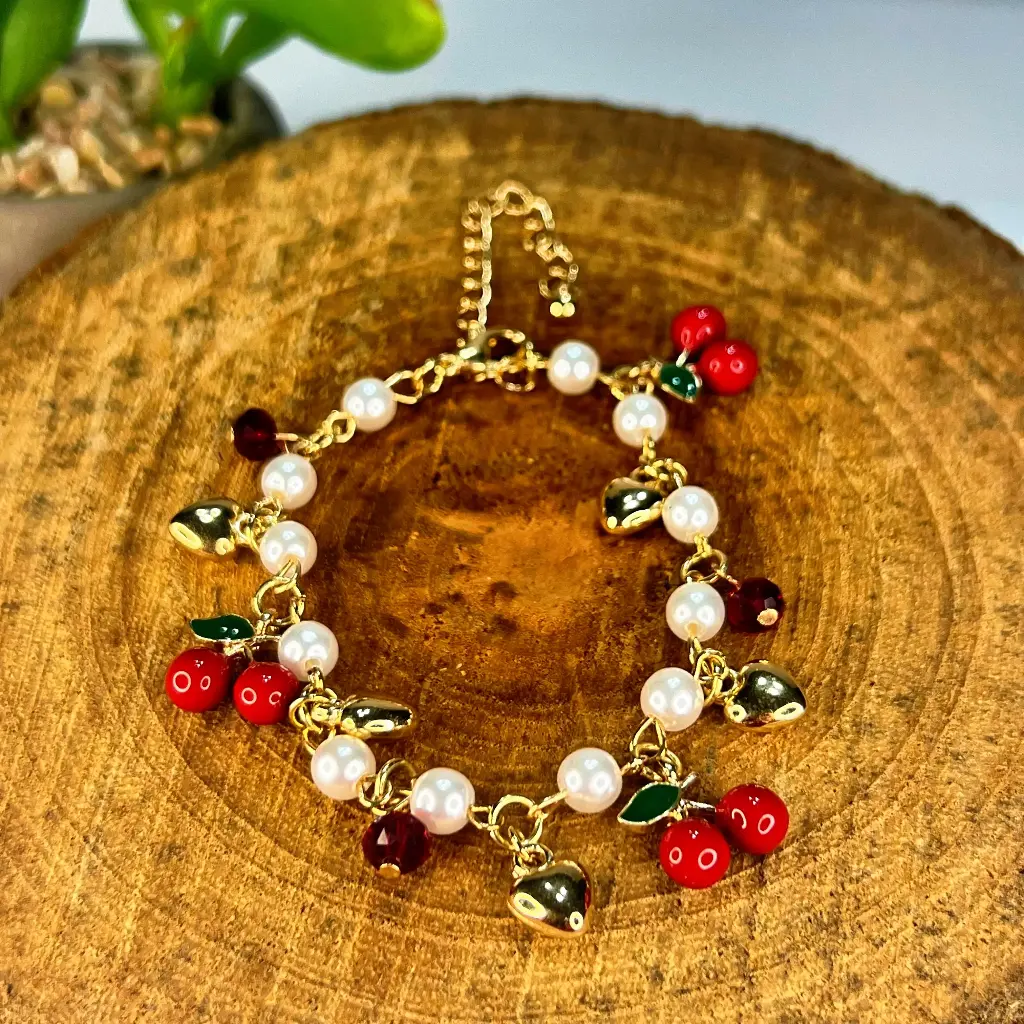 Pulsera / Tobillera de Dijes Cereza & Corazón 