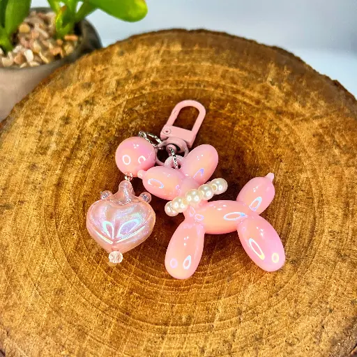 [03020004] Llavero Perrito de Globo & Corazón (Rosado)
