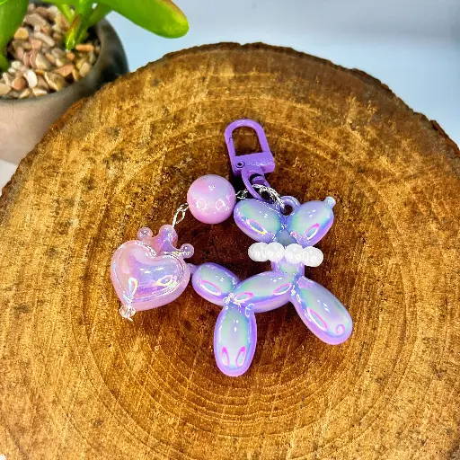 [03020005] Llavero Perrito de Globo & Corazón (Morado)