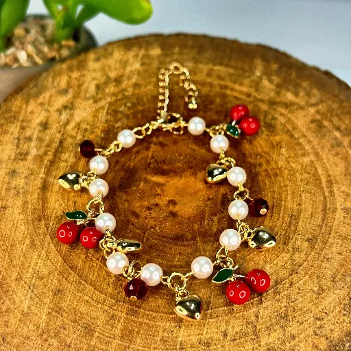 [01020002] Pulsera / Tobillera de Dijes Cereza & Corazón 